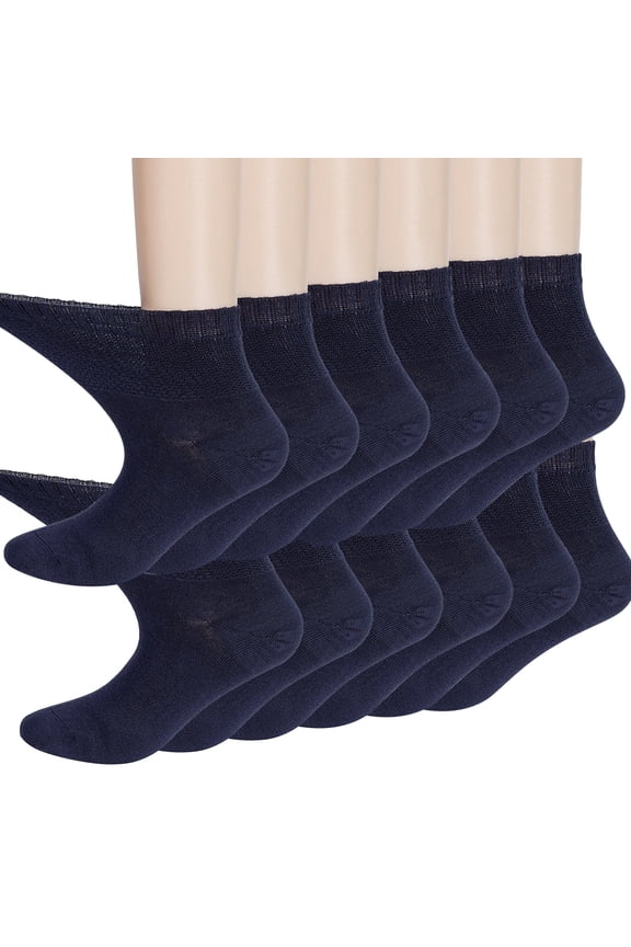 Mens & Womens Ankle Loose Fit Diabetic Socks, Soft, Seamless Toe, Wide Stretchy, Non-Binding Top, 12 Pairs
