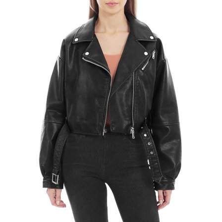 Athlemo Faux Leather Oversized Jacket for Women,Motorcycle Short Coat
