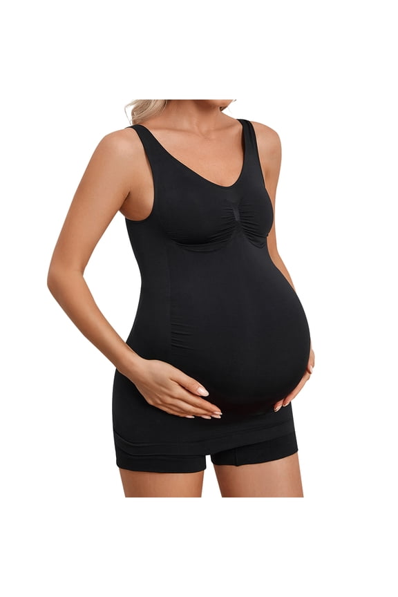 Maternity Seamless Bodycon Dress Sleeveless Pregnancy Long Tank Top Slimming