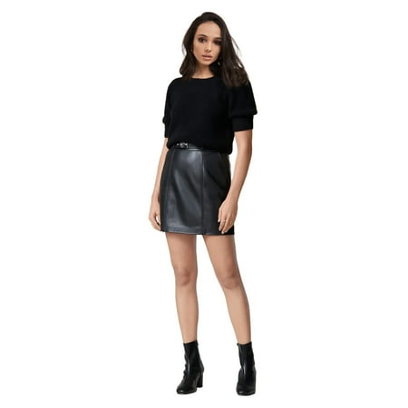 Athlemo Women's Faux Leather A-line High Waisted Slim Mini Plus Size Skirt with Belt