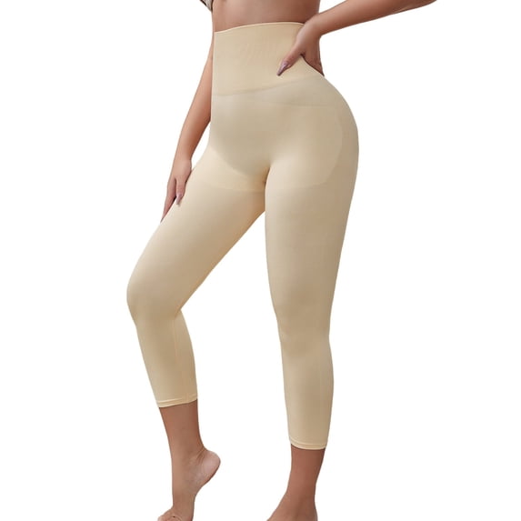 Athlemo Women's Tummy Control High Waisted Butt Lift Capri Shapewear Beige