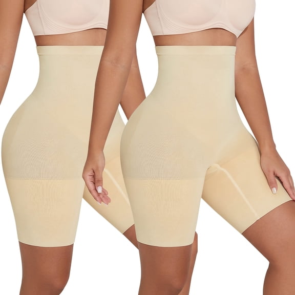 Athlemo Women's Tummy Control Shorts Shapewear High Waist Body Shaper Thigh Slimmer Panties Beige L
