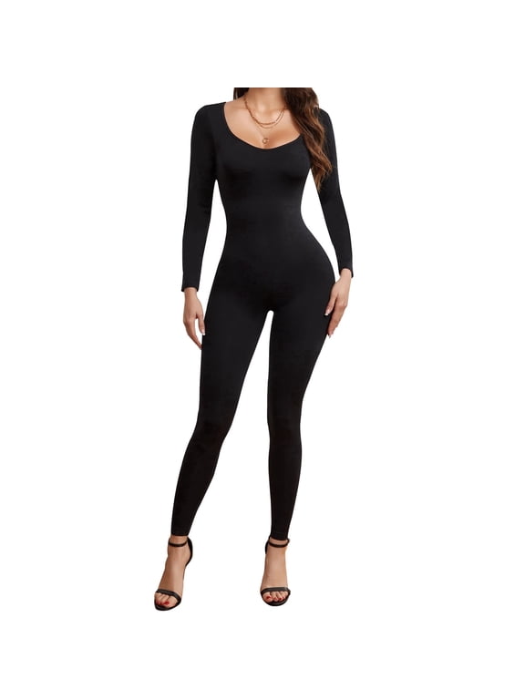 Womens Long Sleeve Shapewear Jumpsuit Seamless Yoga Romper Sexy Bodycon Tummy Control