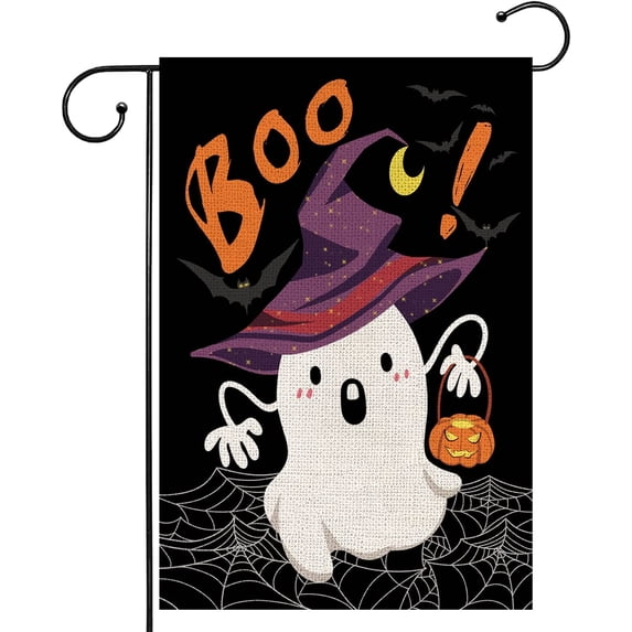 Supretrozo Halloween Boo Ghost Garden Flag Pumpkin Happy Halloween Double Side 12.5×18 Inch Burlap Outdoor Seasonal Holiday Yard Decor