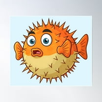 Suprised Pufferfish Poster Wall Art, Modern Wall Decor For Living Room Bedroom, 30x30 UNFRAMED