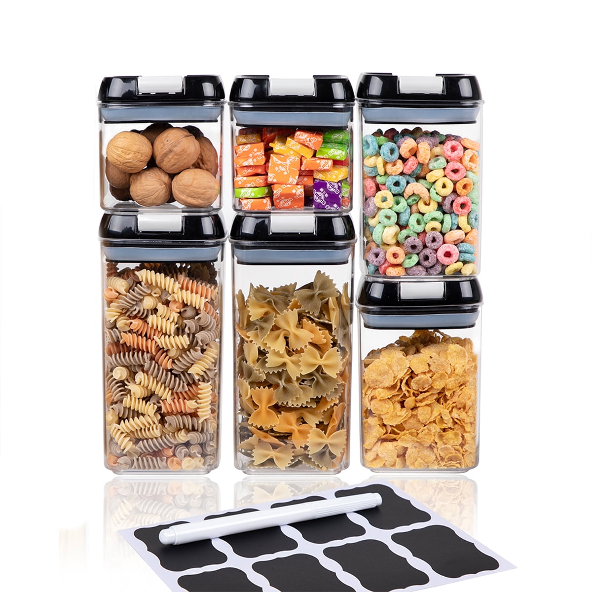Suproot Kitchen Variety Set of 6 Pantry Organization Canisters with Lids, Marker and Labels