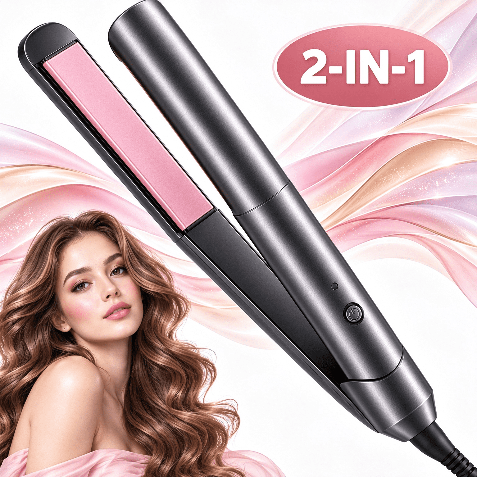 Suproot Hair Straightener and Curler 2 in 1, Professional Ceramic Tourmaline Ionic Flat Iron for Hair, Adjustable Temperature Hair Straightener with Floating Pl