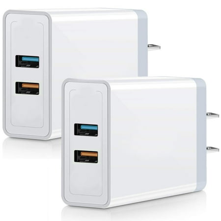 Suproot USB Wall Charger, 2.4A Multiport Fast Charge Power Brick Cube Replacement for iPad, iPhone, Huawei, HTC, LG, Nokia or Other Cell Phone Smart Devices, 2-Pack