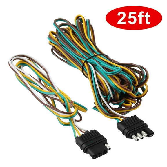 Supsupsiu 25' 4 Way Trailer Wiring Connection Kit Flat Wire Extension Harness+manual+caps