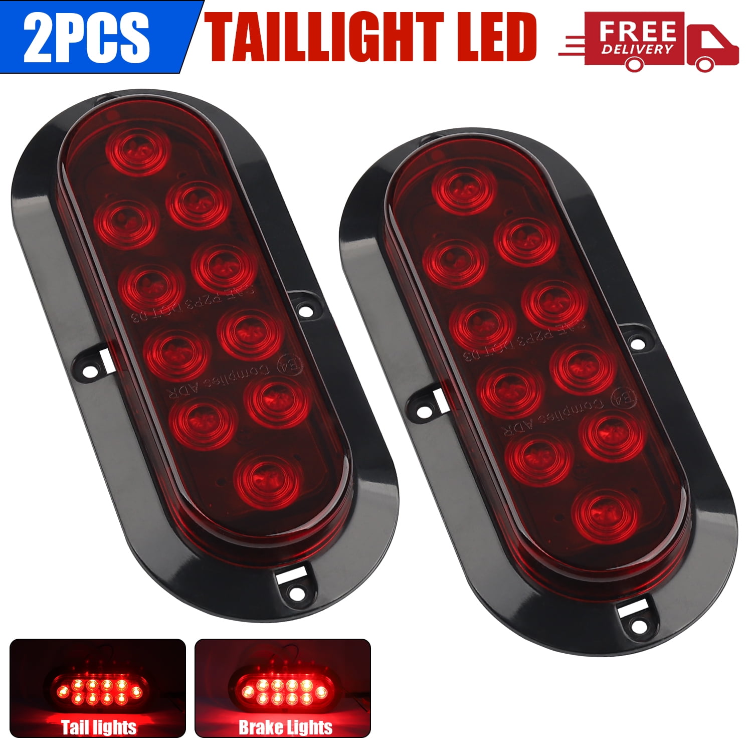 Partsam 2PCS Trailer Truck Boat Bus Red LED 6" Inch Oval Stop Turn Tail Brake Light DOT Certified Marker Lights Sealed Surface Mount 12V Waterproof IP65 Replacement For Trailer RV Trucks In - Foto 2