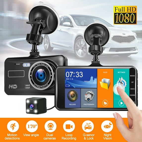 Supsupsiu Touch Screen Dash Cam 4" 1080P Dual Lens Car DVR Recorder Front and Rear Camera