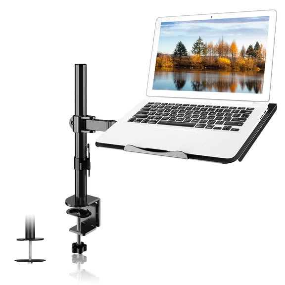 Suptek Single Laptop Notebook Desk Mount with Tray for 13-27 inch Computer Screen, Fully Adjustable Laptop Desk Arm for Notebook up to 17, Weight up to 15.6 lbs