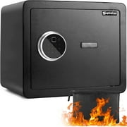Supteron 1.2 CU.FT Safe Box with Biometric Fingerprint Touch Screen and Digital Virtual Password, Steel Safe with Fireproof Bag & 2 Keys for Storing Cash, Jewelry, Documents in Home & Office(Black)