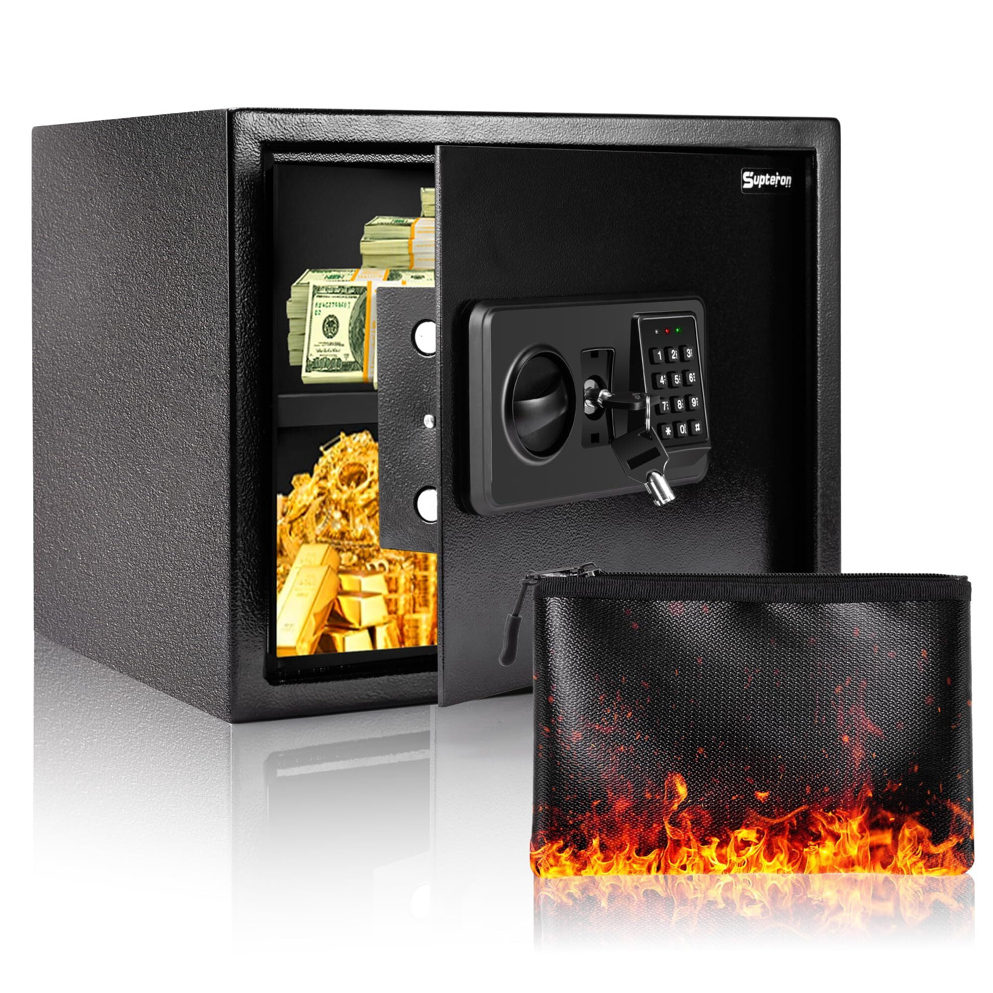 Supteron 1.2 Cubic Lockbox Safe Fireproof Waterproof for Home, Personal Safe with Fireproof