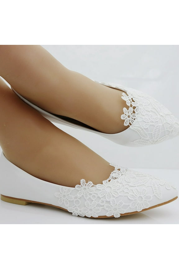 1 Pair Wedding Flats for Bride Elegant White PU Non-slip Sole for Banquet and Party Use