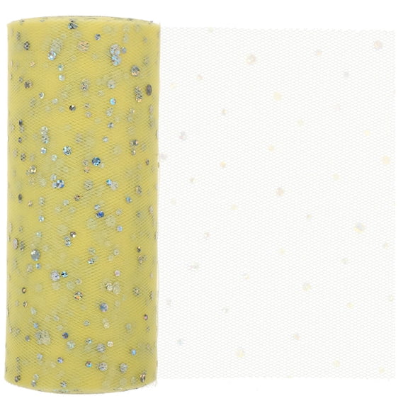 Supvox Decorative Yellow Wrapping Ribbon Gauze Roll with Sequins for Wedding and Party