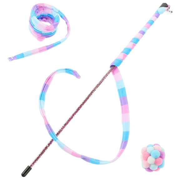 Supvox 1 Set Cat Teasing Wand Toy with Plush Macaron Colors for Pet Interaction