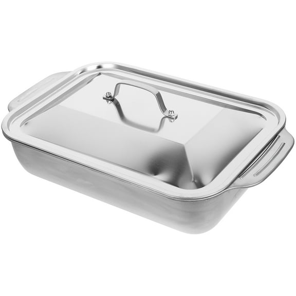 Supvox 1Set Portable Stainless Steel Roasting Pan with Deep Tray for Home Use