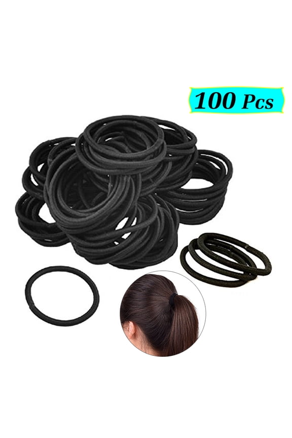 100Pcs Black Elastic Hair Ties Heavy Duty No Metal Gentle on Hair