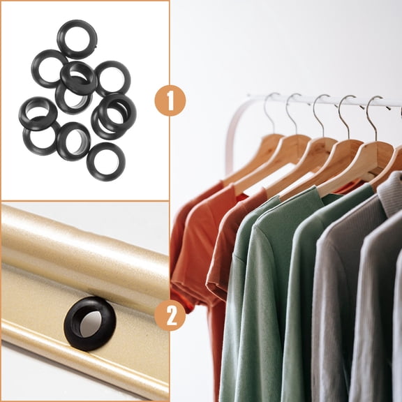 Supvox 10Pcs Clothes Hanger Rod Hole Cover Rubber Ring Non-Slip Black Wear Resistant Protector