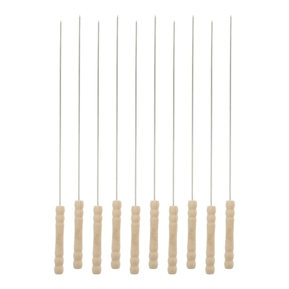 Supvox 10Pcs Stainless Steel Bbq Skewers with Beige Wood Handle for Grilling and Roasting