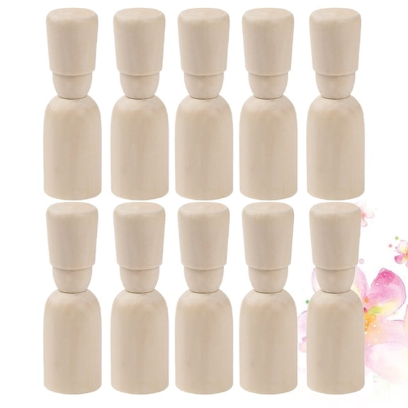 Supvox 10Pcs Wooden Peg Dolls Unfinished for DIY Drawing Projects in Khaki