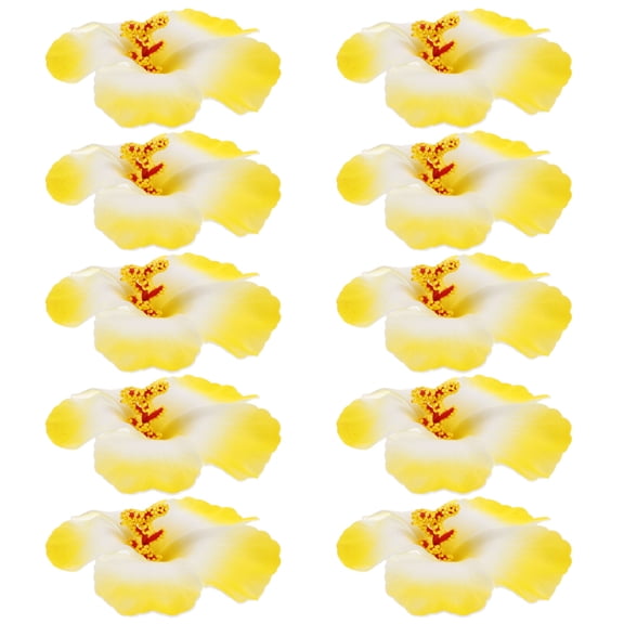 Supvox 10Pcs Light Yellow Artificial Hibiscus Flowers Realistic Tropical Decorations for Luau