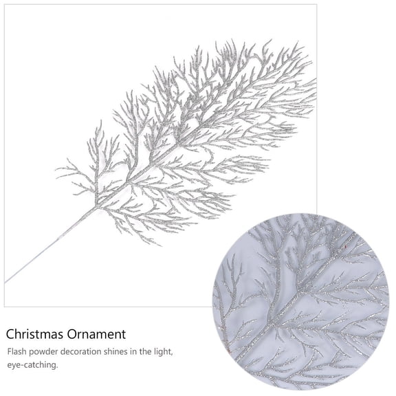 Supvox Imitation Plated Silver Leaves Christmas Ornament Pe Glitter for Decor 12Pcs