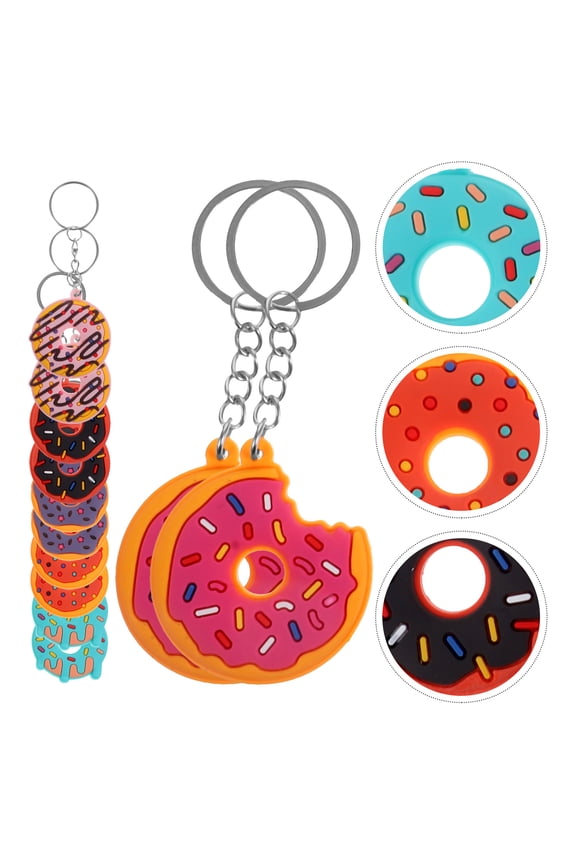 12-Pack Fashion Doughnut Keychain Set PVC Bag Charms Pendants for Kids Birthday Party Favors and Accessories