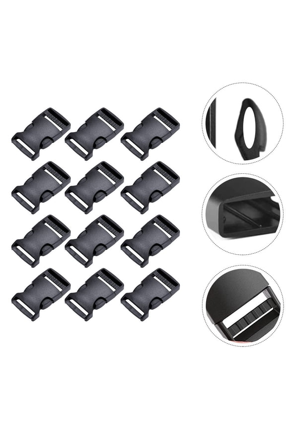 12Pcs Black Plastic Strap Buckles Wear Resistant Adjustable Backpack Belt Accessories