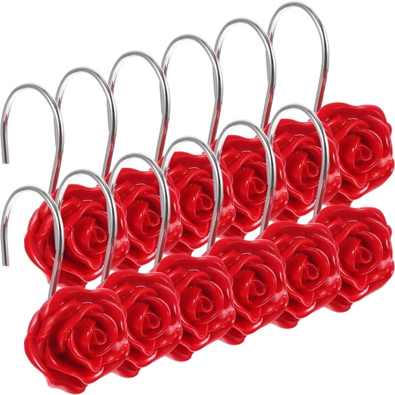 Supvox Rose Flower Shower Hooks Red Resin Stainless Steel Home Decor