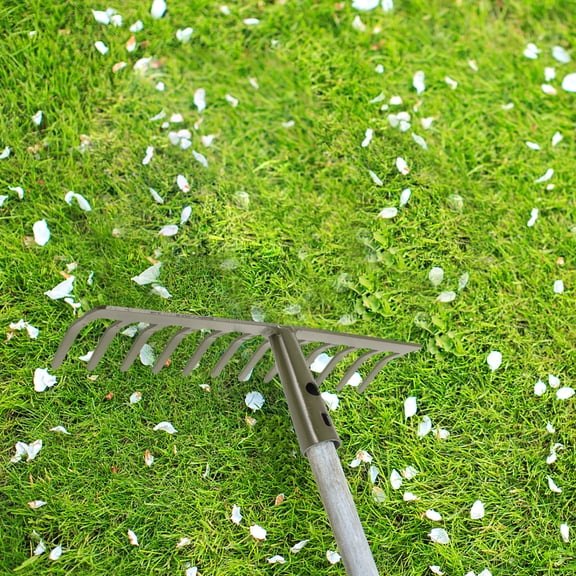 Supvox Green Metal Garden Hand Rake with Ergonomic Handle for Yard Maintenance, Soil Leveling, and Gardening Tasks