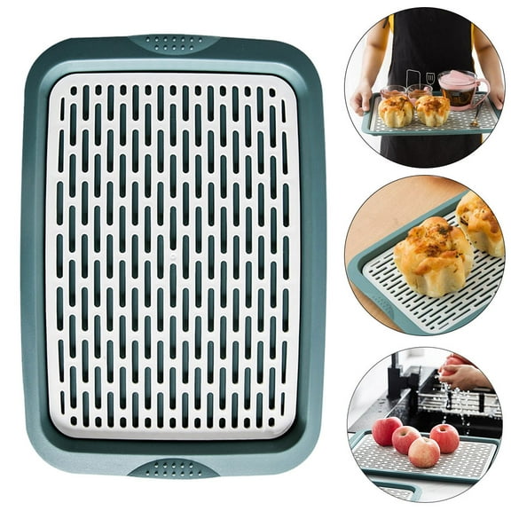 Supvox 1Pc Table Drain Basket Green Plastic Tray with Draining and Storage Features