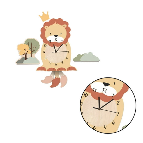 Supvox Lion Wall Clock with Multi Imitation Wood Finish, Decorative Timepiece for Bedroom and Kitchen, 1 Piece