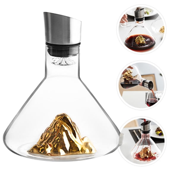 Supvox Golden Crystal Wine Decanter with Inclined Spout for Quick Aeration - Elegant Home Storage Container, 1 Piece