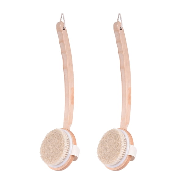 Supvox Exfoliating Shower Brush Long Handle Light Yellow Wood 1Pcs