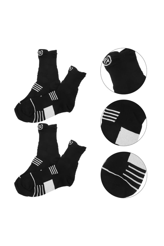 2 Pairs of Supportive Men's Sports Socks Mid Calf Black for Mountain Climbing and Cycling