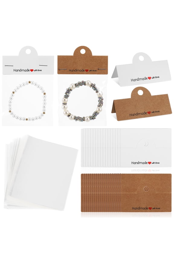 200Pcs Clear Jewelry Pouches with Handmade Cardboard for Bracelet Necklace Business Packaging