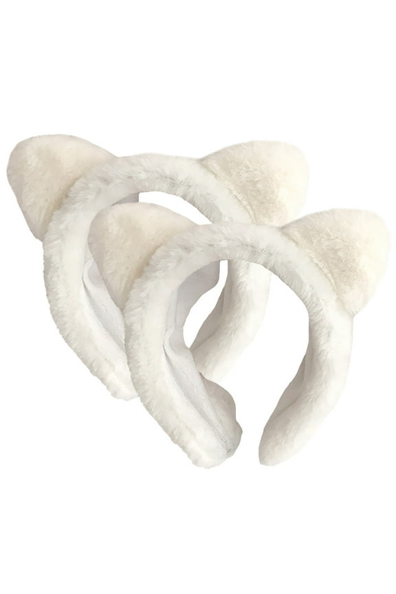 2Pack Furry Cat Ears Headband Plush for Nighttime Moisturizing Sleepover Parties