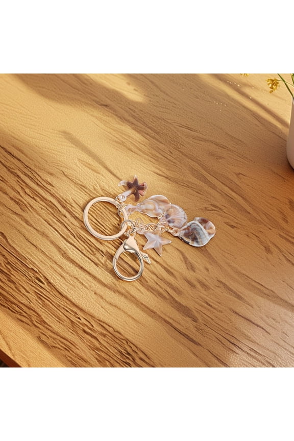 2Pcs Acrylic Seashell Keychain with Nautical Conch and Star Pendants for Bags
