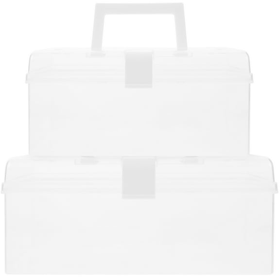 Supvox 2Pcs Transparent Multi Functional Plastic Storage Box with Handle for Home and Office