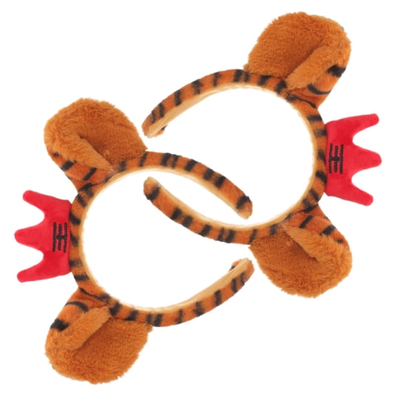 Supvox 2Pcs Cute Tiger Ear Headband Soft Plush Animal Ears Headband for Themed Parties and Cosplay