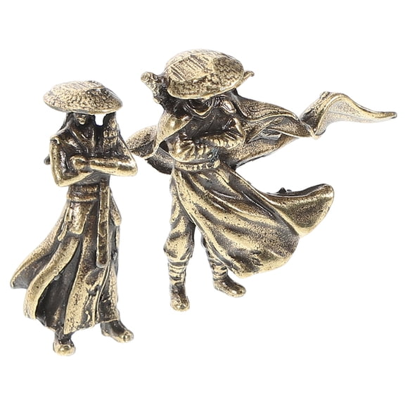 Supvox Golden Chinese Warrior Figurines Handcrafted Alloy for DIY 2Pcs