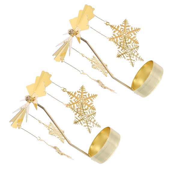 Supvox 2Pcs Golden Metal Rotating Candleholder for Christmas Tealight Carousel Holiday Table Decor
