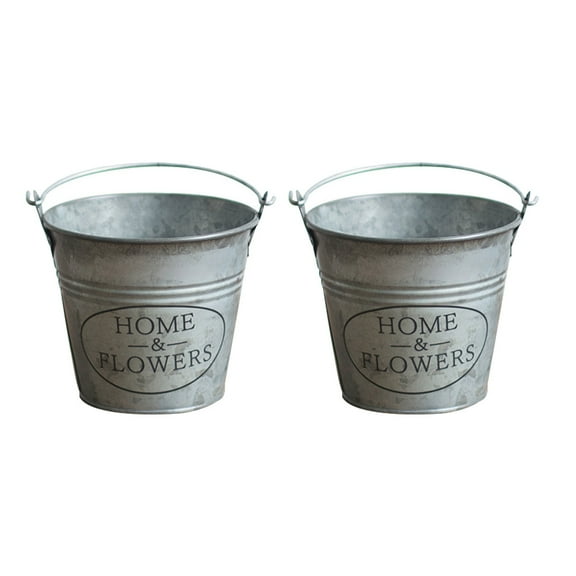 Supvox 2Pcs Iron Flower Buckets Vintage Style Planter Containers with Handle for Home and Garden