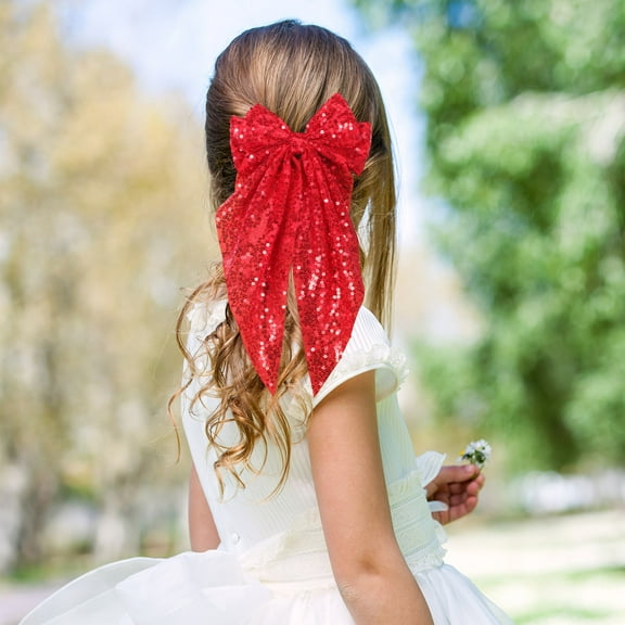 Supvox 2Pcs Large Red Glitter Bow Hair Clips Fashionable Cheerleader Hair Pins