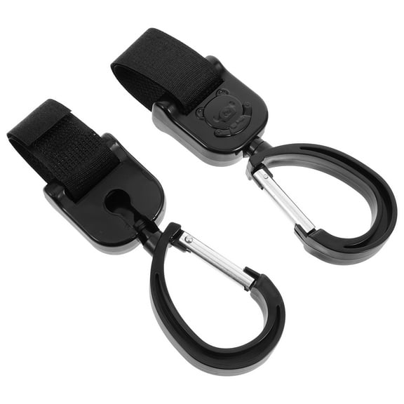 Supvox 2Pcs Rotating Universal Stroller Hooks Hanging Bag Black Alloy Plastic for Shopping