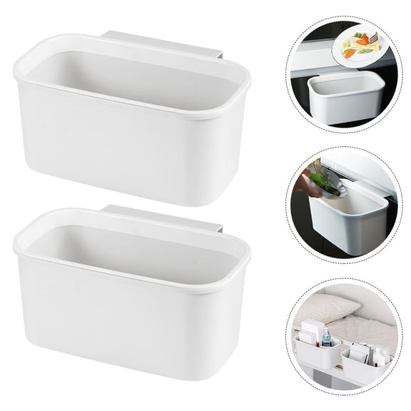 Supvox 2-Pack White Plastic Hanging Trash Cans Wall Mounted Storage Bins for Kitchen and Bedroom Organization
