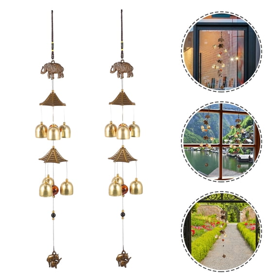 Supvox 2Set Hanging Wind Chime Wind Chime Pendant Zinc Alloy Golden Retro Design