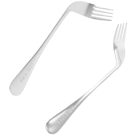 Supvox 2Pcs Angled Forks Comfortable Elbow Handles Silver Eating Assistance for Disabled Persons